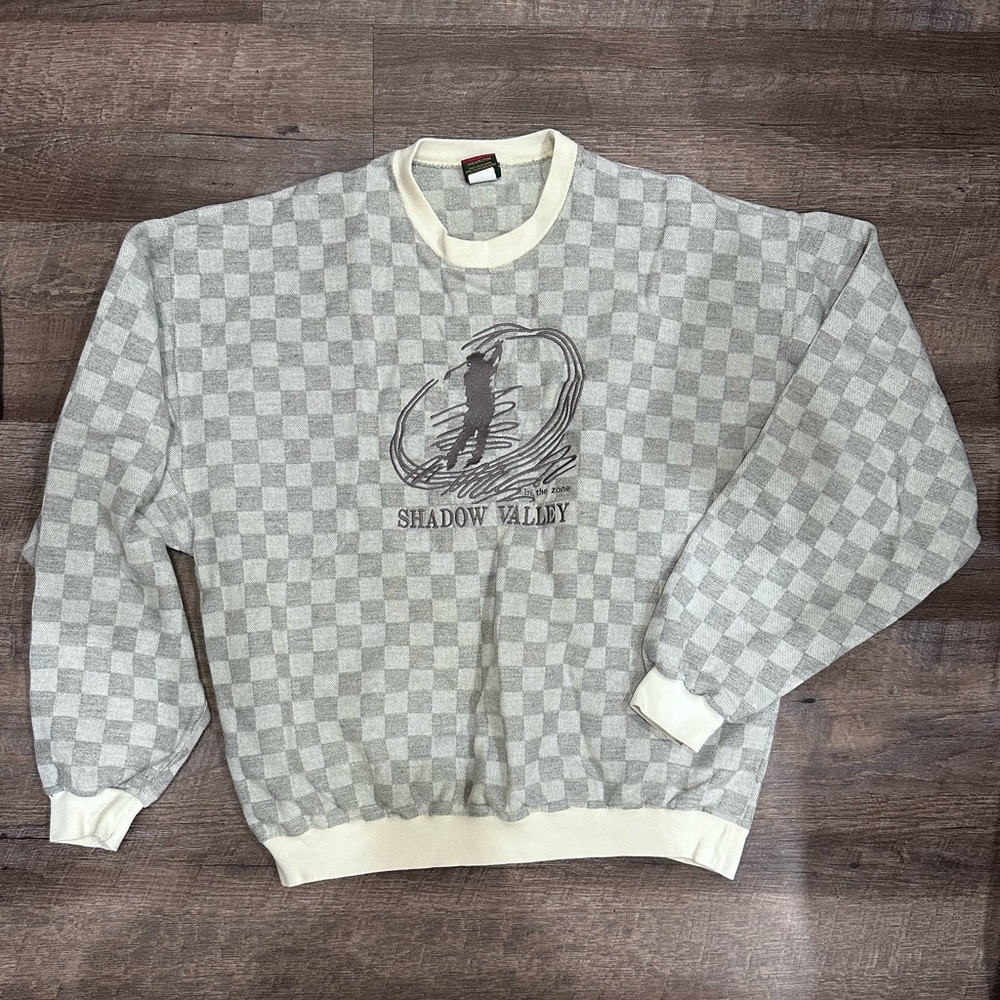 Cross Creek Shadow Valley Gray Checkered Crewneck Sweater Size M